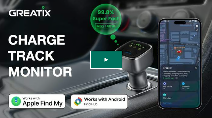 Greatix: 170W Fast Car Charger with Apple & Android Tracking