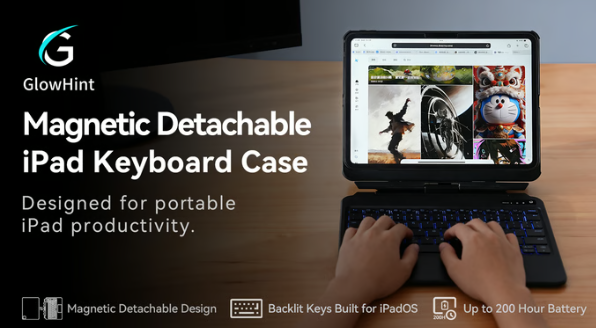 GlowHint: Ultra-Slim Detachable Magnetic iPad Keyboard