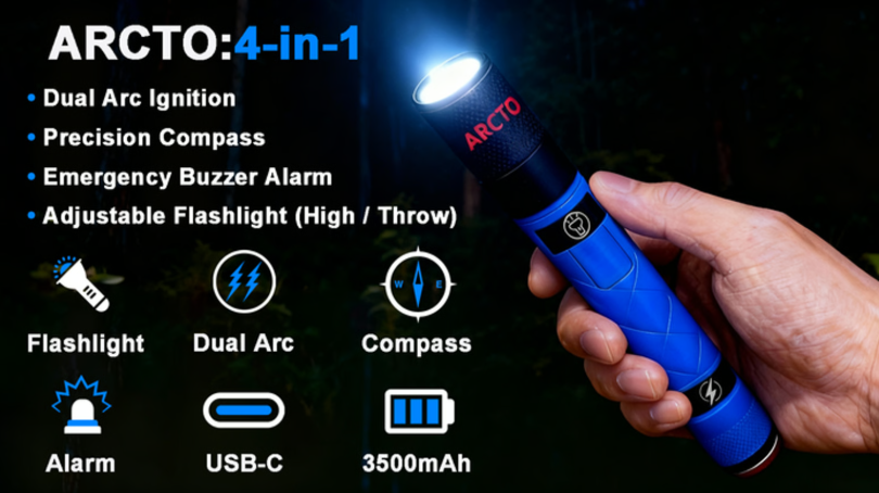  ARCTO：4-in-1 Survival Tool with Stepless Focus Flashlight