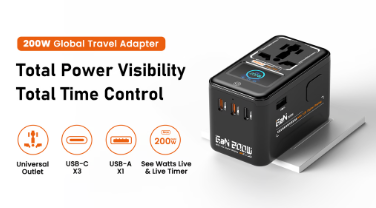 6th GaN 200W Travel Adapter-See Every Watt,Time Every Charge