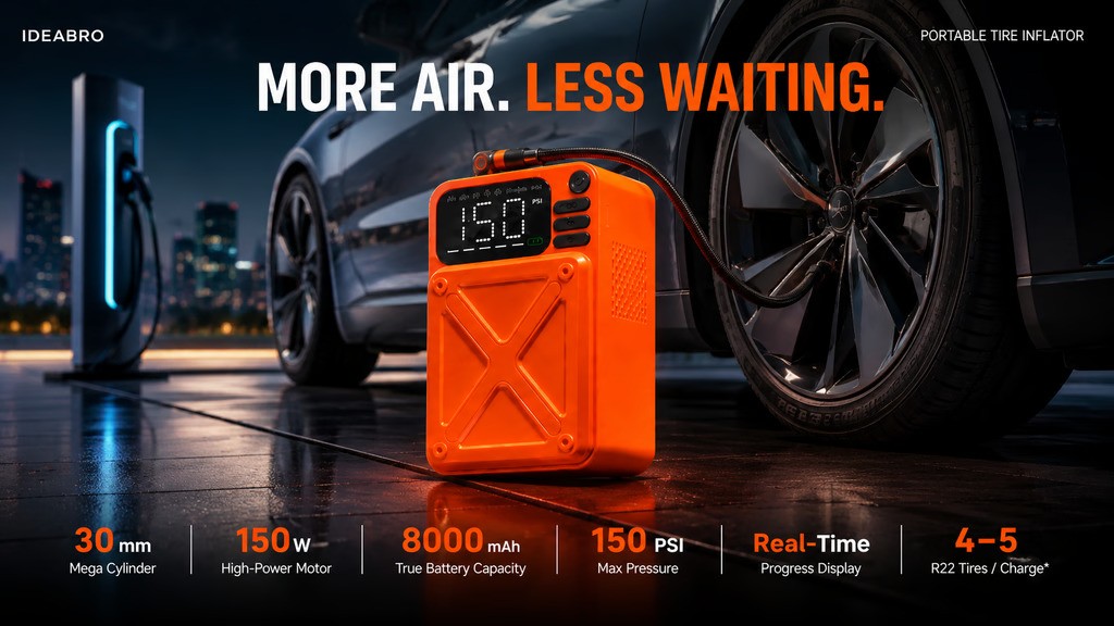 The Inflator That Never Dies: 4 Tesla Tires on One Charge
