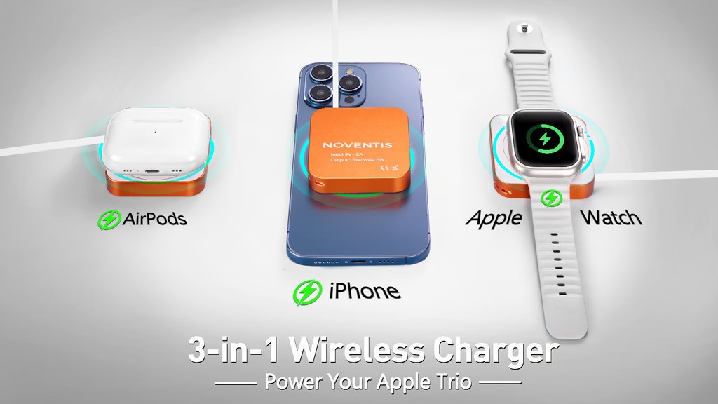 3-in-1 Portable Wireless Charger with Retractable Cable