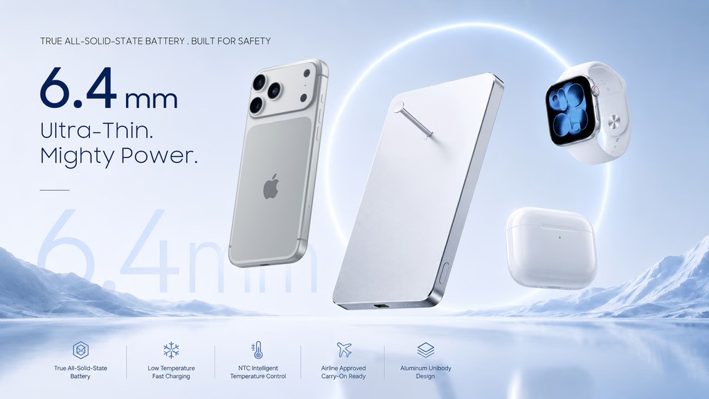 Thinnest 3rd Gen Solid-State Power Bank for All Your Devices