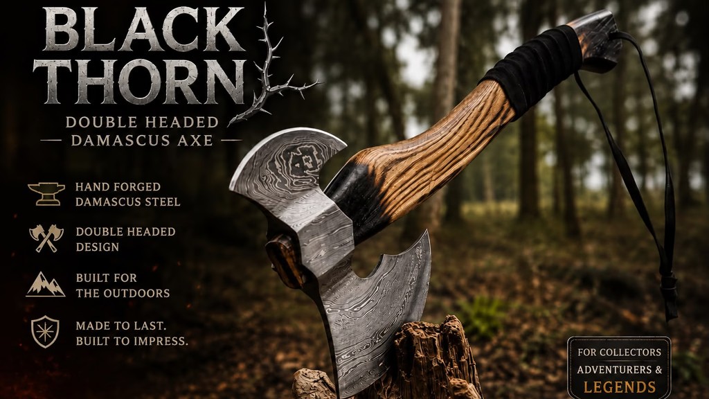 BLACK THORN :Viking-Inspired Damascus Axe for Collectors.