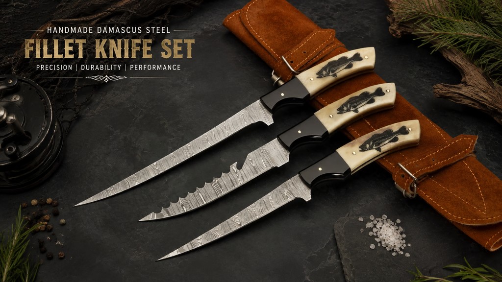 Hand-Forged Damascus Fillet Knife Set