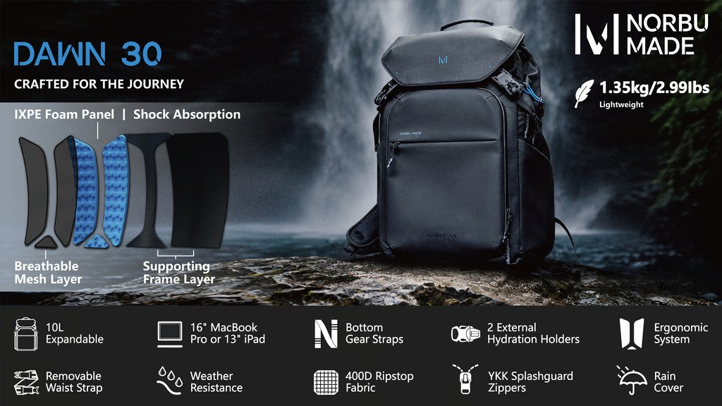 Norbu Made Dawn 30 — The Modular Expandable Camera Backpack