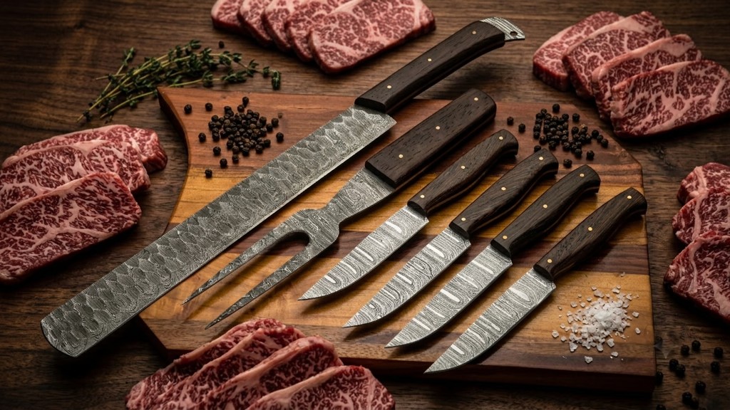 Handmade Damascus Steel Brisket Fork & Steak Knife Set