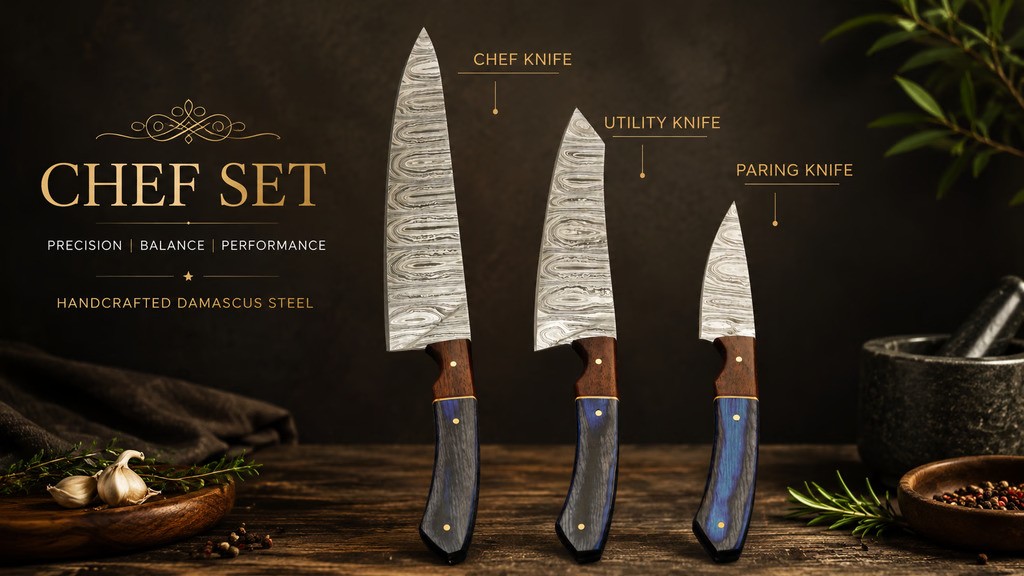 KlingenFreunde: 512-Layer Indigo Rose Knife Set