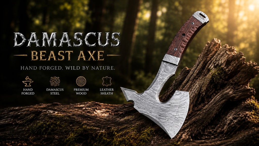 Damascus Beast Axe - Handmade Axe for Camping & Bushcraft
