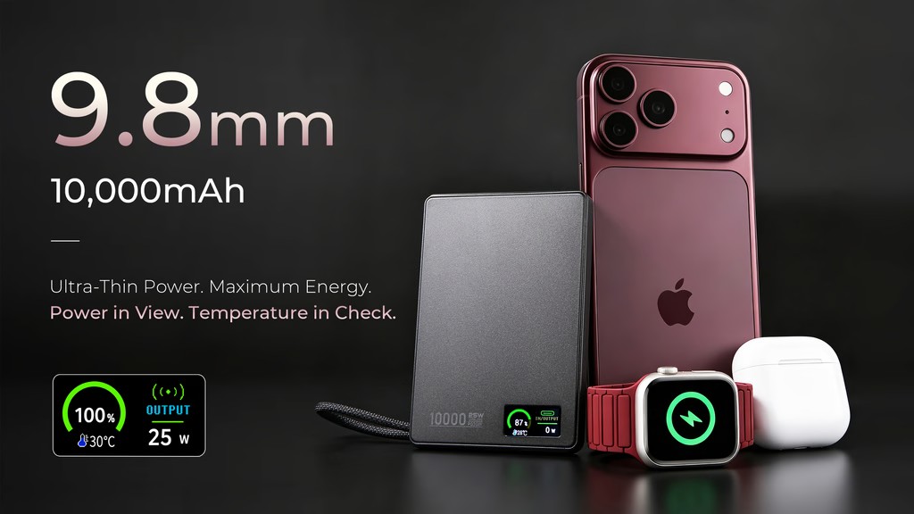 Thinnest Semi-Solid-State 10,000mAh Power Bank. Just 9.8mm.