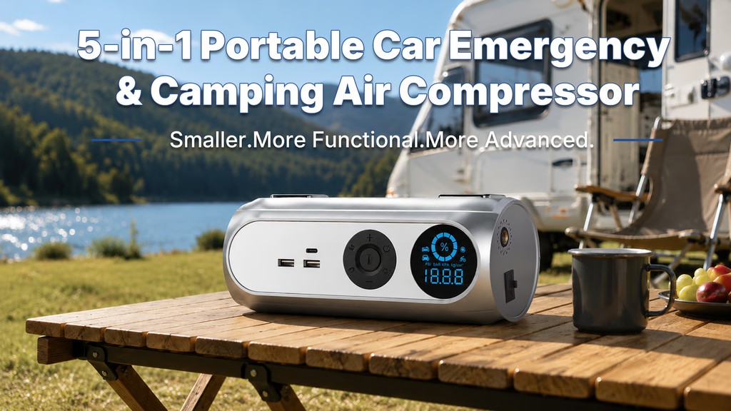 AG09: 5-in-1 Portable Car Emergency & Camping Air Compressor