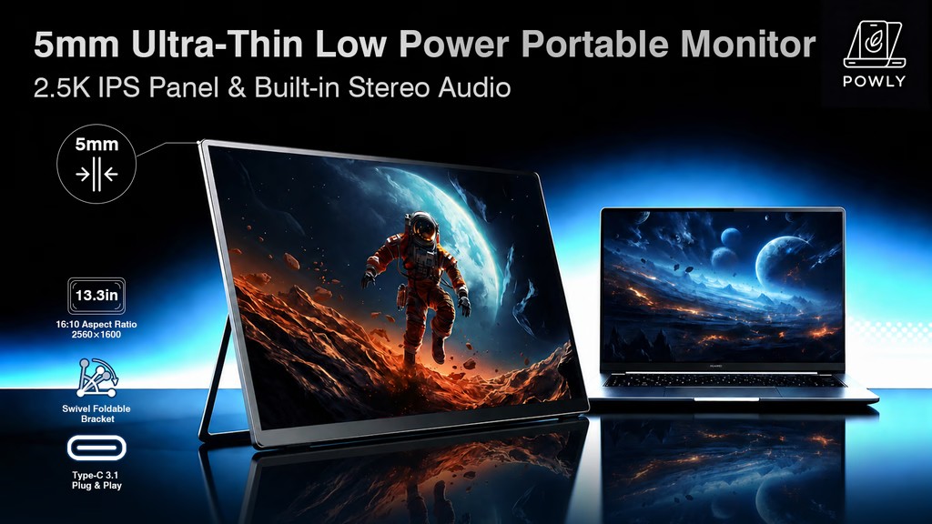 POWLY: The 5mm Ultra-Thin 2.5K Low-Power Portable Display